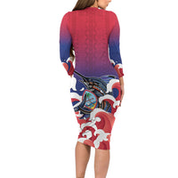 Guam Blue Marlin Fishing Long Sleeve Bodycon Dress Polynesian Style LT05 - Polynesian Pride
