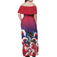 Guam Blue Marlin Fishing Off Shoulder Maxi Dress Polynesian Style