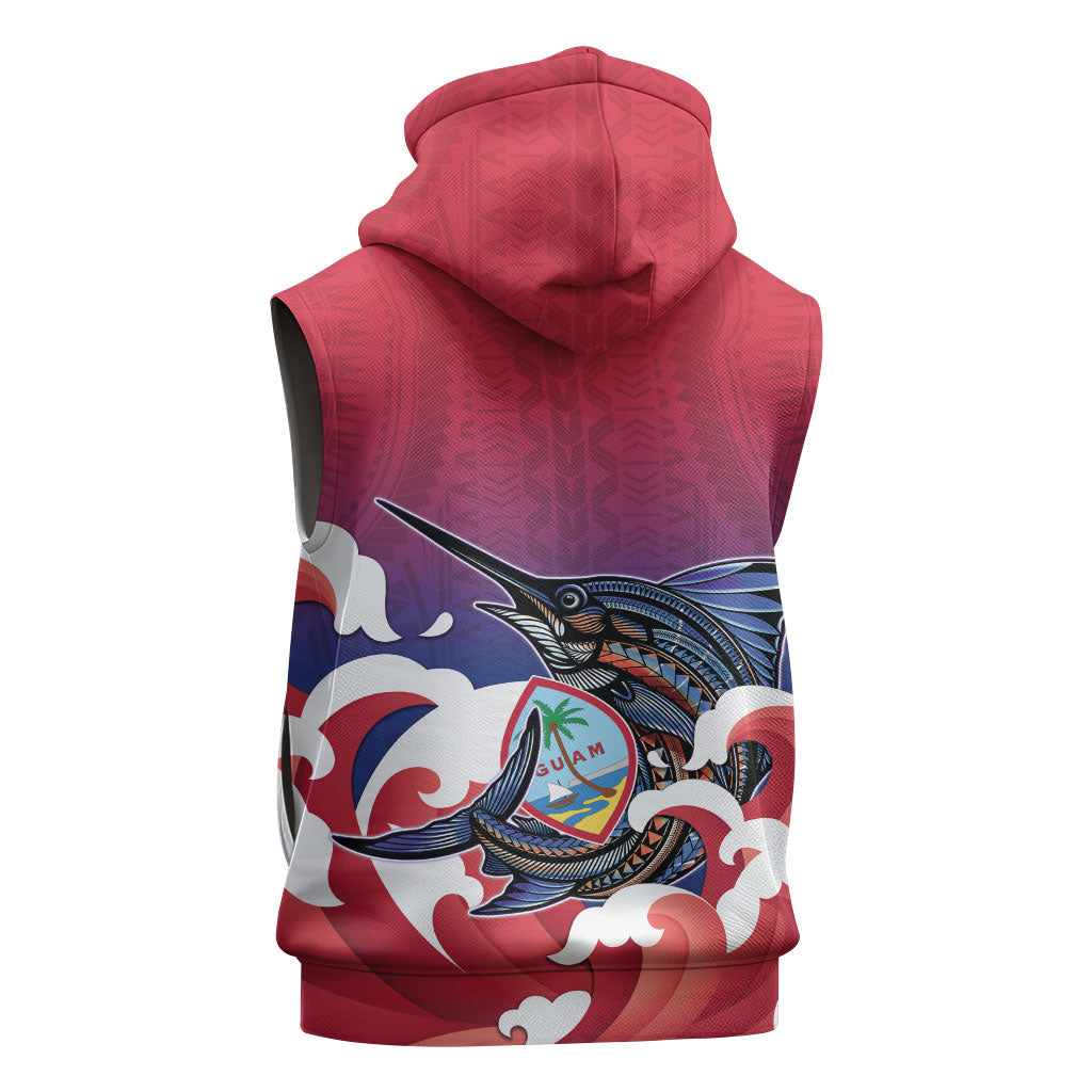 Guam Blue Marlin Fishing Sleeveless Zip Hoodie Polynesian Style LT05 - Polynesian Pride