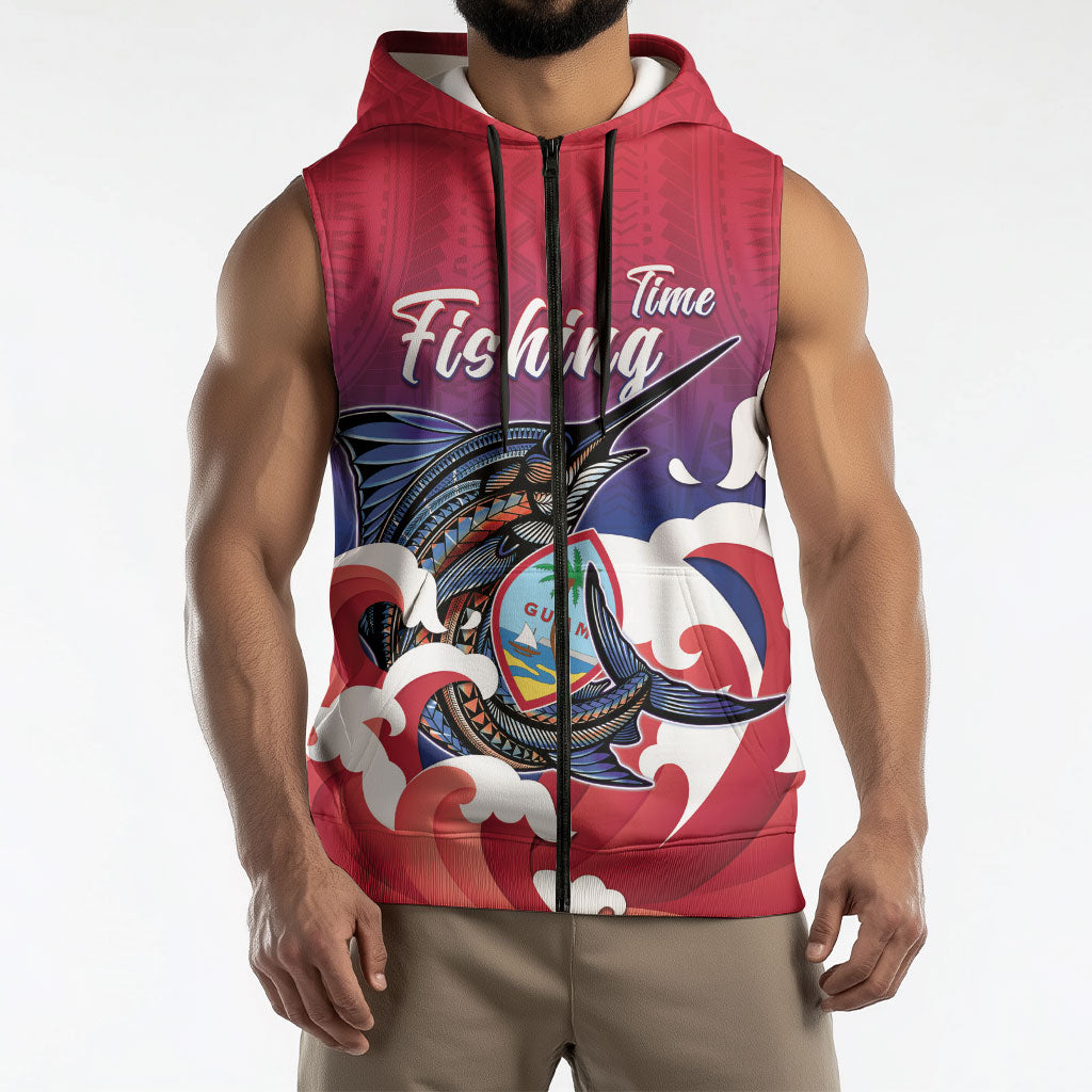 Guam Blue Marlin Fishing Sleeveless Zip Hoodie Polynesian Style LT05 - Polynesian Pride