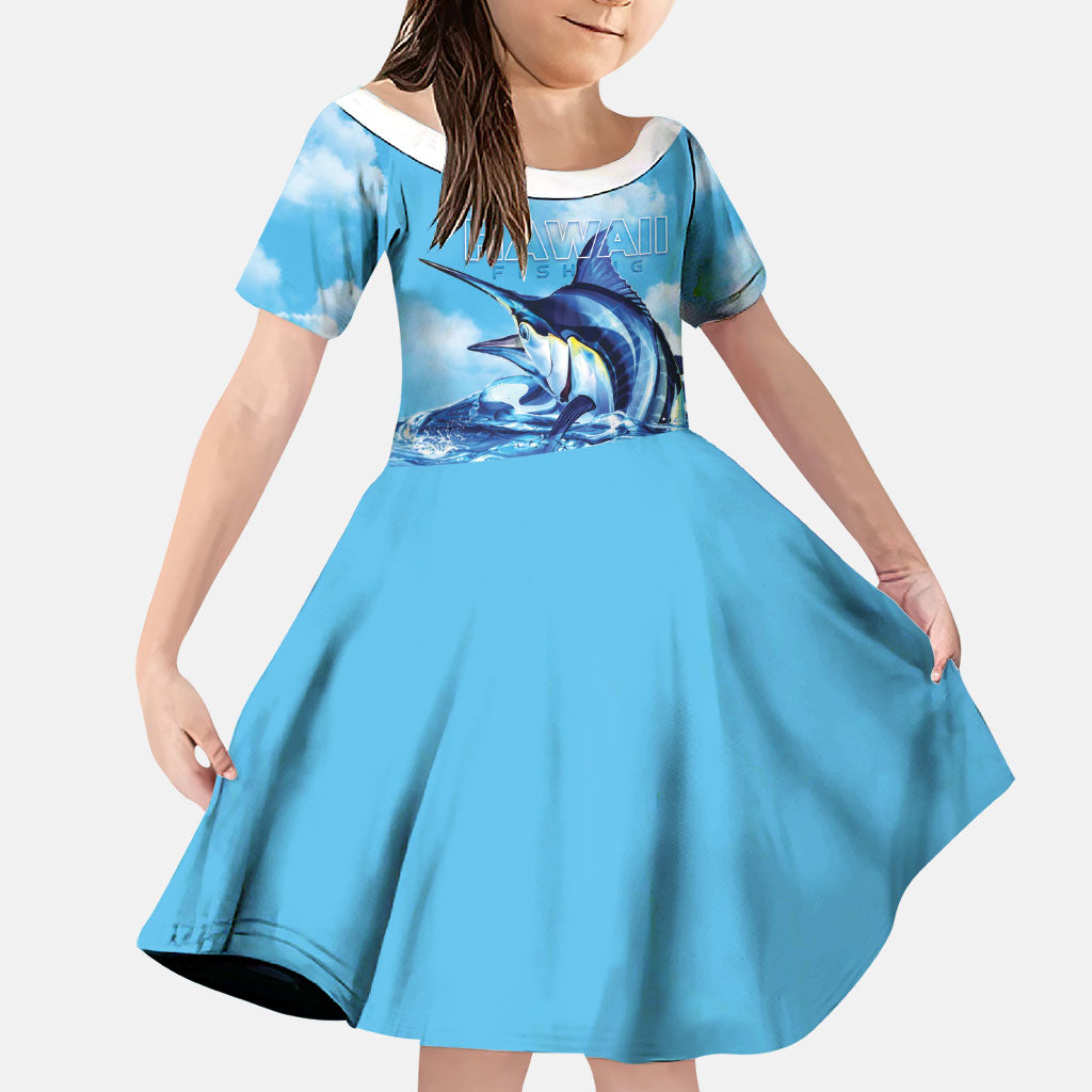 Hawaii Blue Marlin Fishing Family Matching Puletasi and Hawaiian Shirt