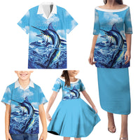 Hawaii Blue Marlin Fishing Family Matching Puletasi and Hawaiian Shirt