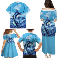 Hawaii Blue Marlin Fishing Family Matching Puletasi and Hawaiian Shirt
