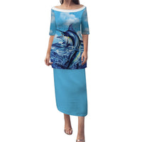 Hawaii Blue Marlin Fishing Family Matching Puletasi and Hawaiian Shirt