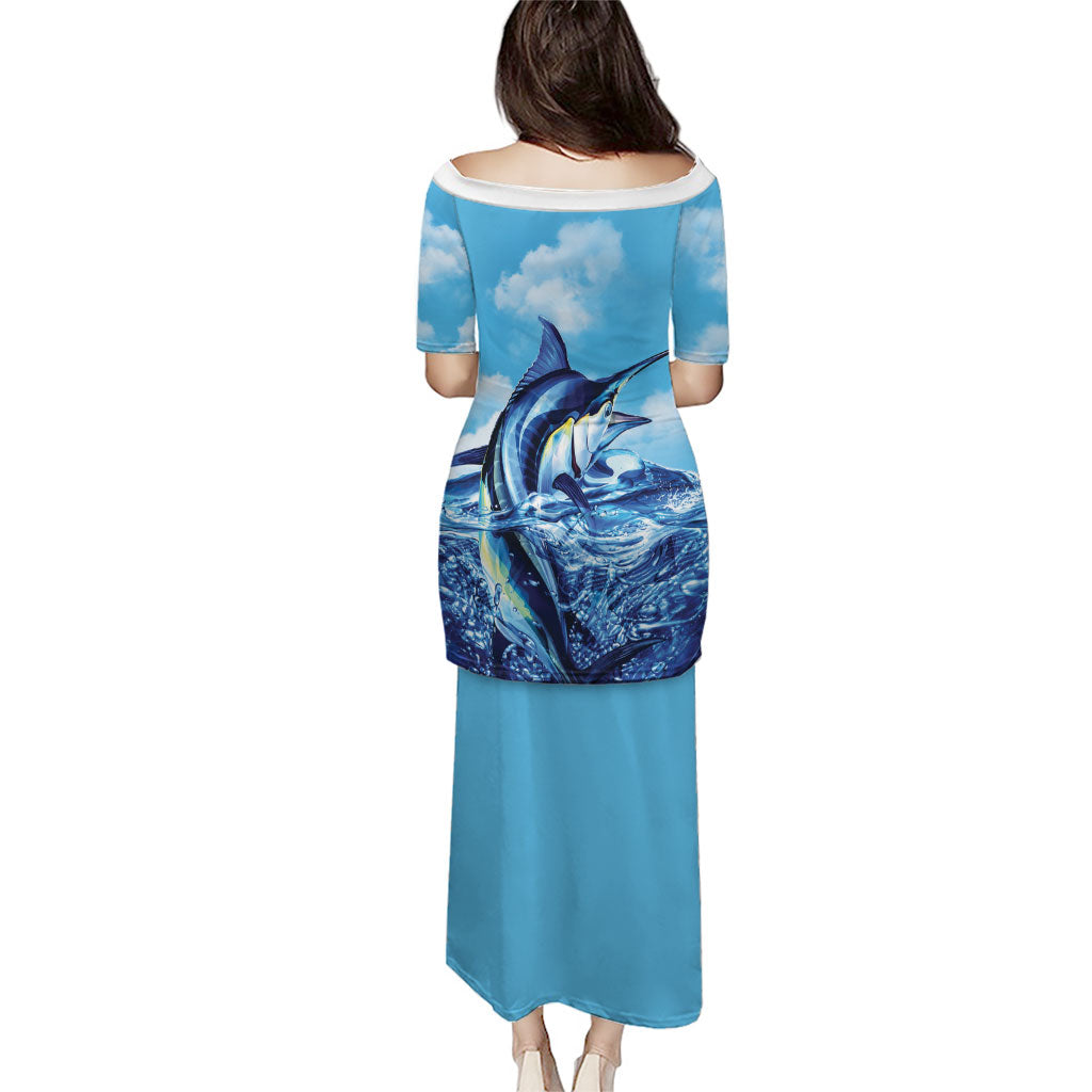 Hawaii Blue Marlin Fishing Family Matching Puletasi and Hawaiian Shirt