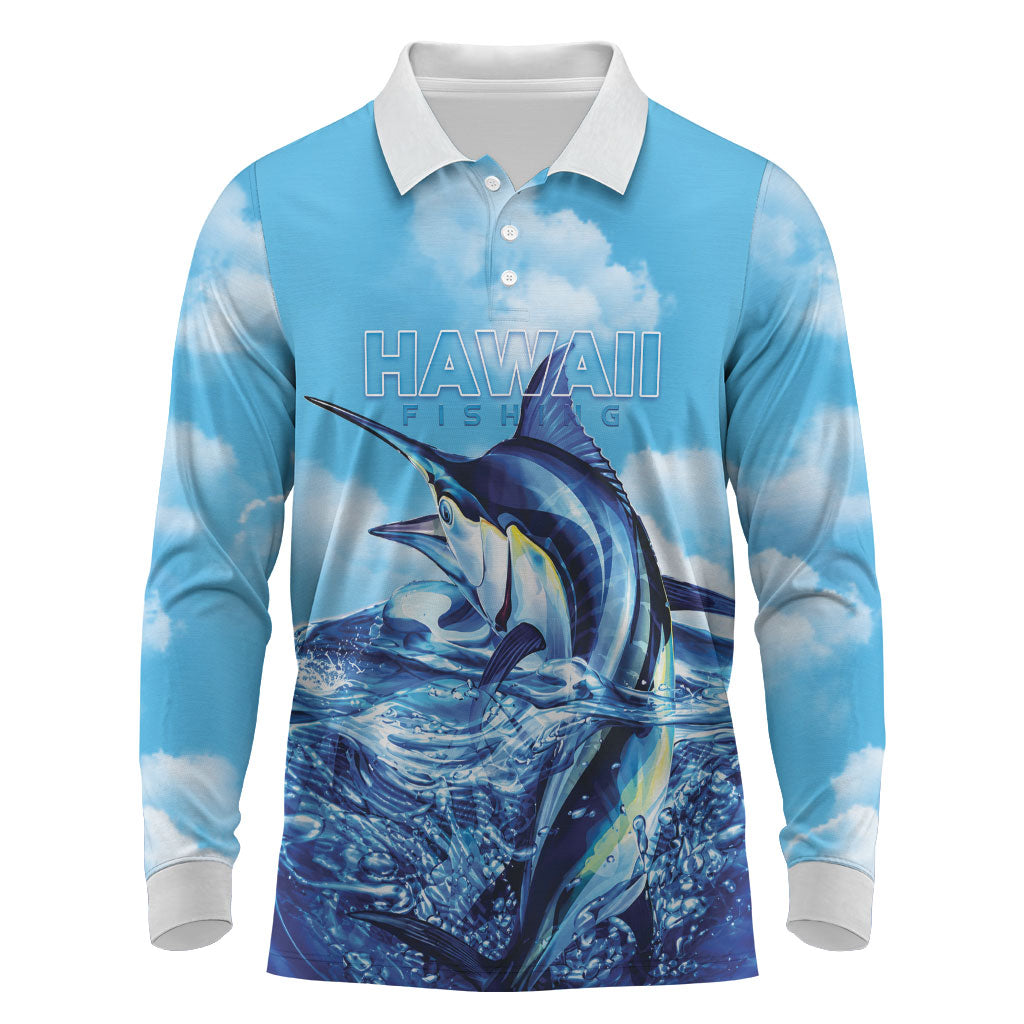 Hawaii Blue Marlin Fishing Long Sleeve Polo Shirt