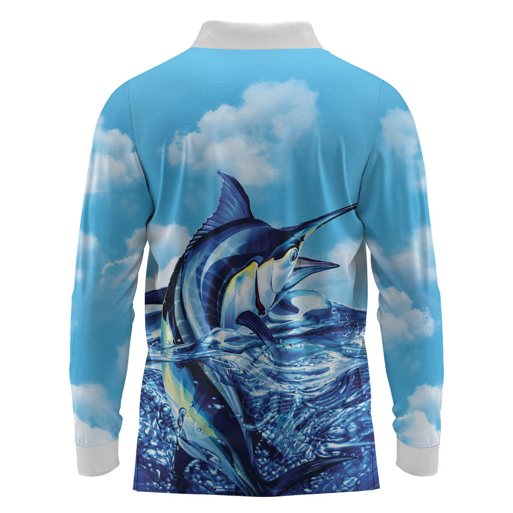 Hawaii Blue Marlin Fishing Long Sleeve Polo Shirt