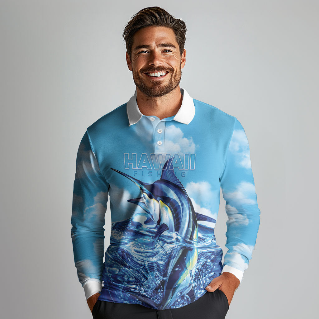 Hawaii Blue Marlin Fishing Long Sleeve Polo Shirt
