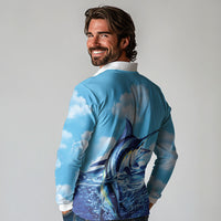 Hawaii Blue Marlin Fishing Long Sleeve Polo Shirt
