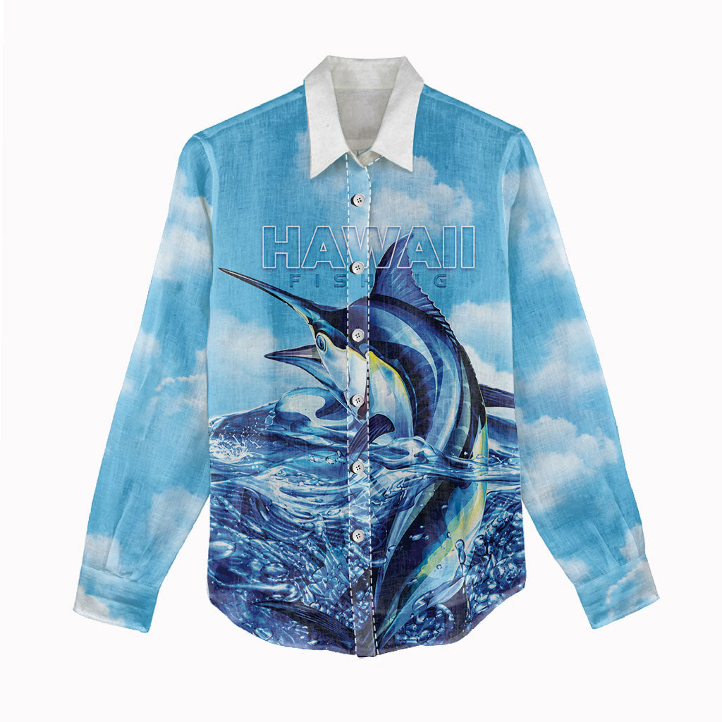 Hawaii Blue Marlin Fishing Women Casual Shirt