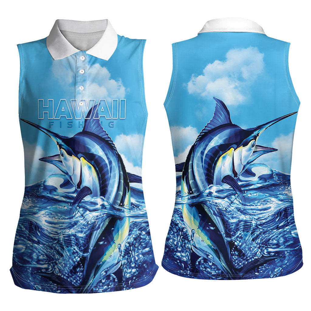 Hawaii Blue Marlin Fishing Women Sleeveless Polo Shirt LT05 - Polynesian Pride
