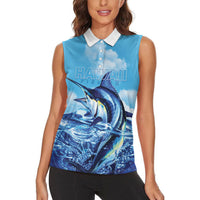 Hawaii Blue Marlin Fishing Women Sleeveless Polo Shirt LT05 - Polynesian Pride