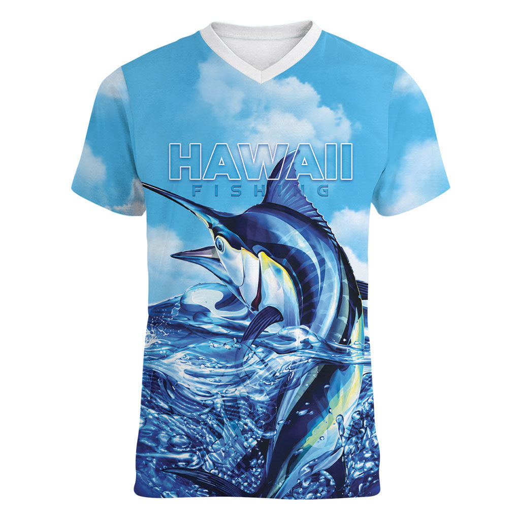 Hawaii Blue Marlin Fishing Women V-Neck T-Shirt