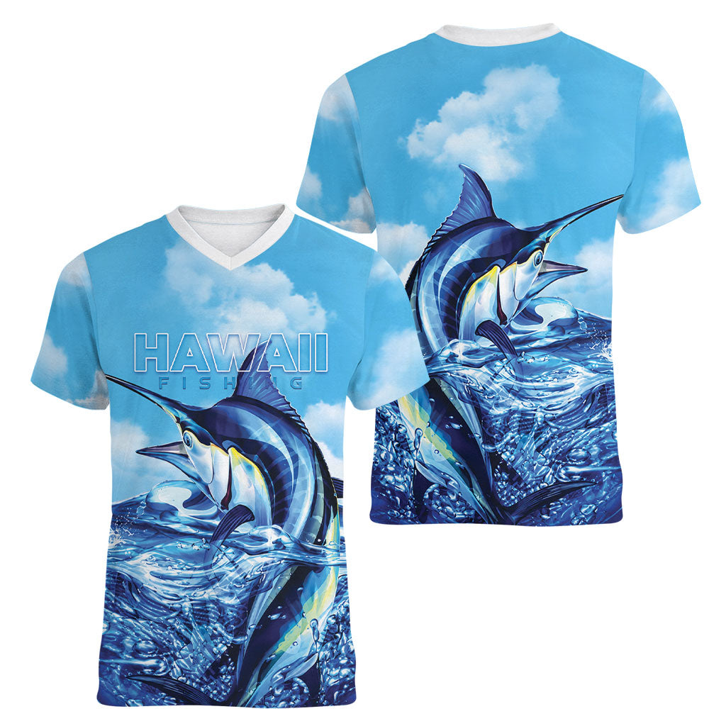 Hawaii Blue Marlin Fishing Women V-Neck T-Shirt