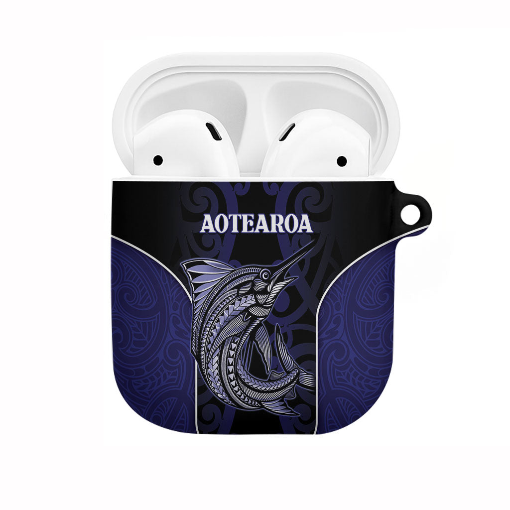New Zealand Aotearoa AirPods Case Blue Marlin Fishing Maori Pattern LT05 Black - Polynesian Pride