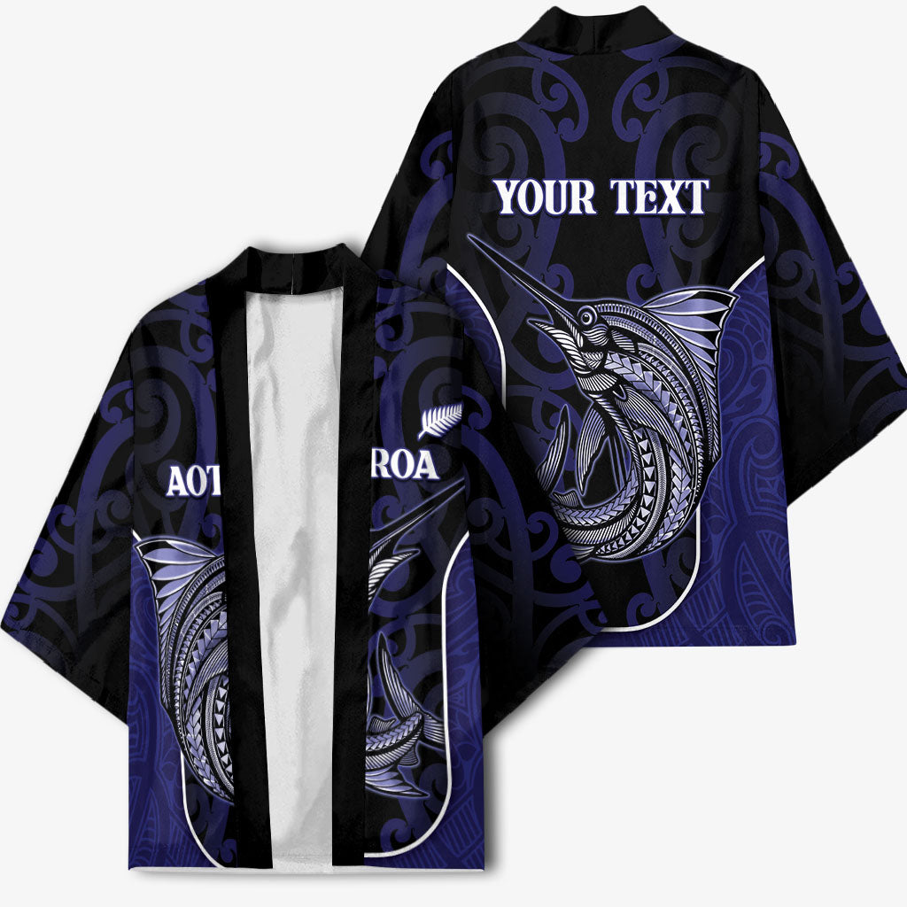 Personalised New Zealand Aotearoa Kimono Blue Marlin Fishing Maori Pattern LT05 - Polynesian Pride