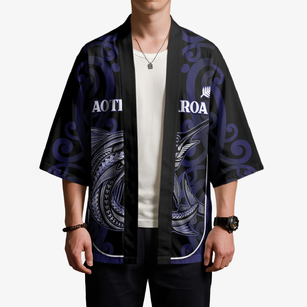 Personalised New Zealand Aotearoa Kimono Blue Marlin Fishing Maori Pattern LT05 - Polynesian Pride