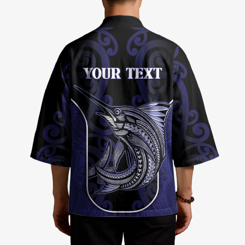 Personalised New Zealand Aotearoa Kimono Blue Marlin Fishing Maori Pattern LT05 - Polynesian Pride