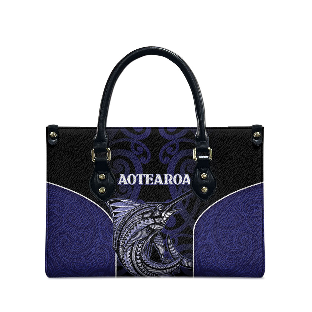 New Zealand Aotearoa Leather Bag Blue Marlin Fishing Maori Pattern