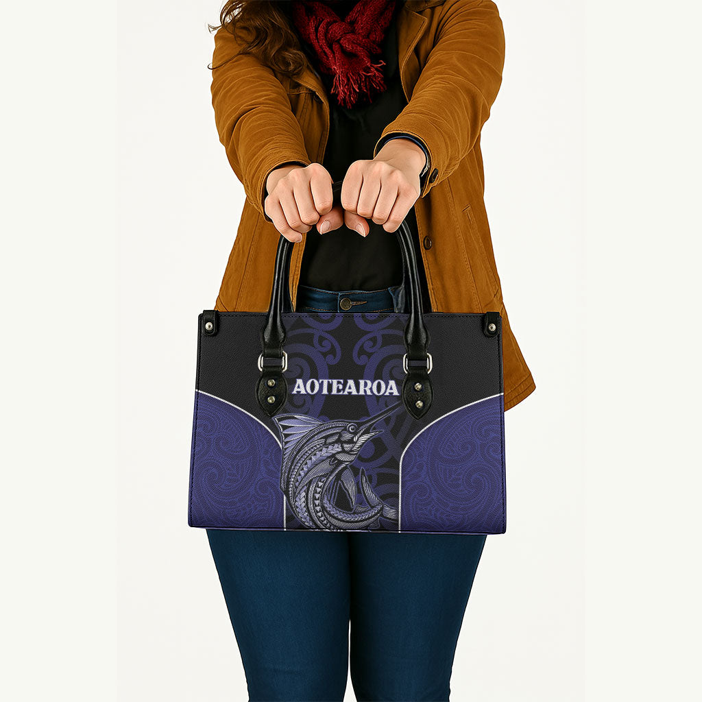 New Zealand Aotearoa Leather Bag Blue Marlin Fishing Maori Pattern