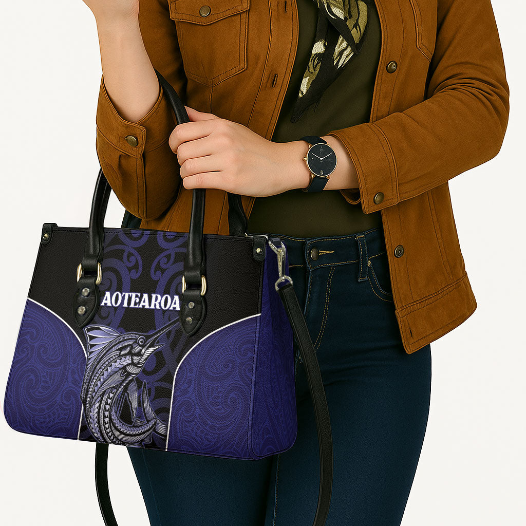 New Zealand Aotearoa Leather Bag Blue Marlin Fishing Maori Pattern