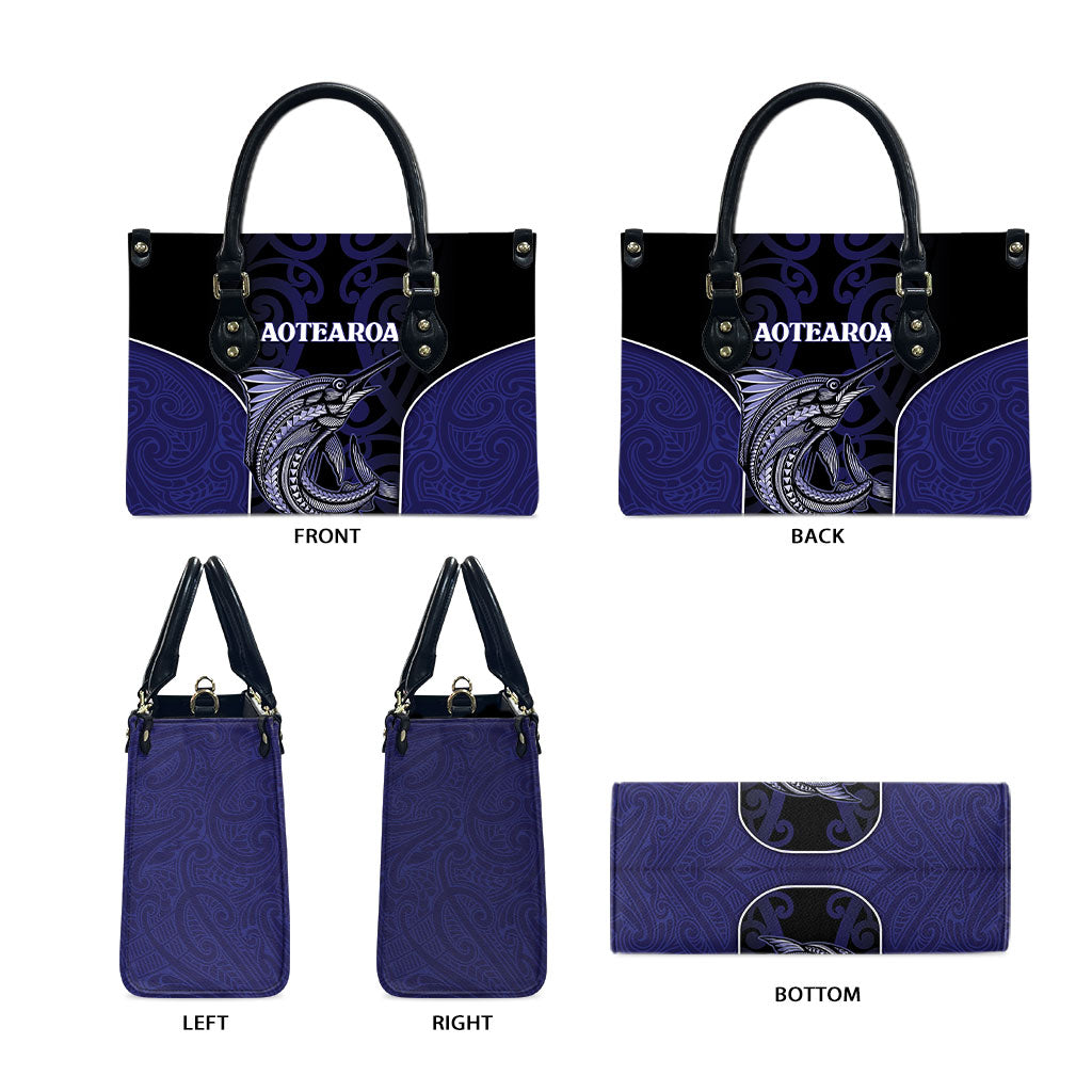 New Zealand Aotearoa Leather Bag Blue Marlin Fishing Maori Pattern