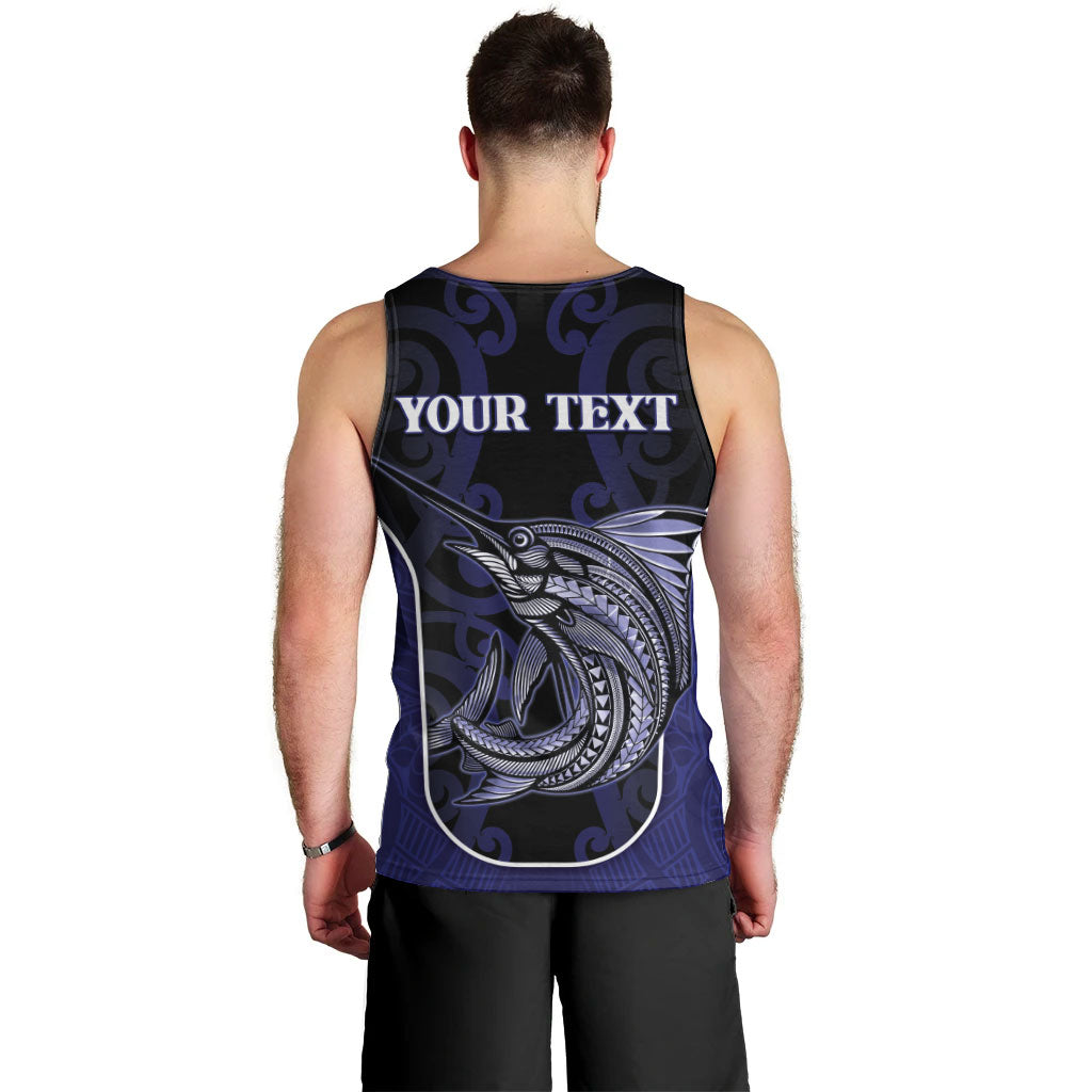 Personalised New Zealand Aotearoa Men Tank Top Blue Marlin Fishing Maori Pattern LT05 - Polynesian Pride