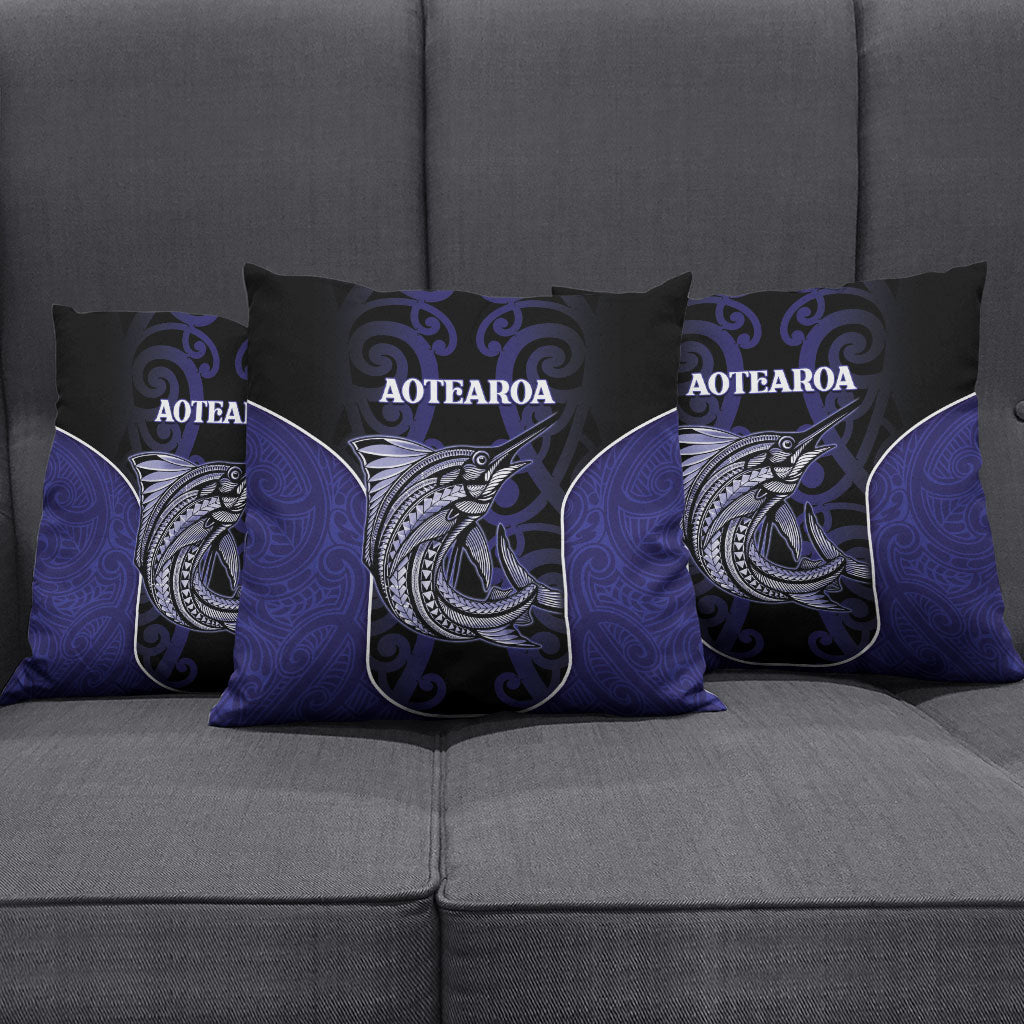New Zealand Aotearoa Pillow Cover Blue Marlin Fishing Maori Pattern