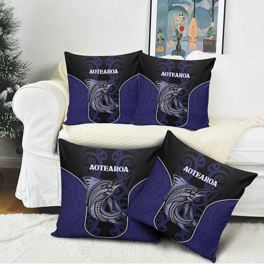 New Zealand Aotearoa Pillow Cover Blue Marlin Fishing Maori Pattern