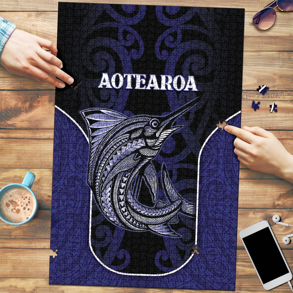 New Zealand Aotearoa Puzzle Blue Marlin Fishing Maori Pattern