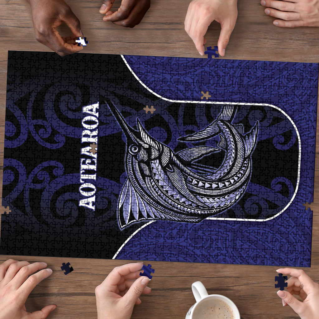 New Zealand Aotearoa Puzzle Blue Marlin Fishing Maori Pattern