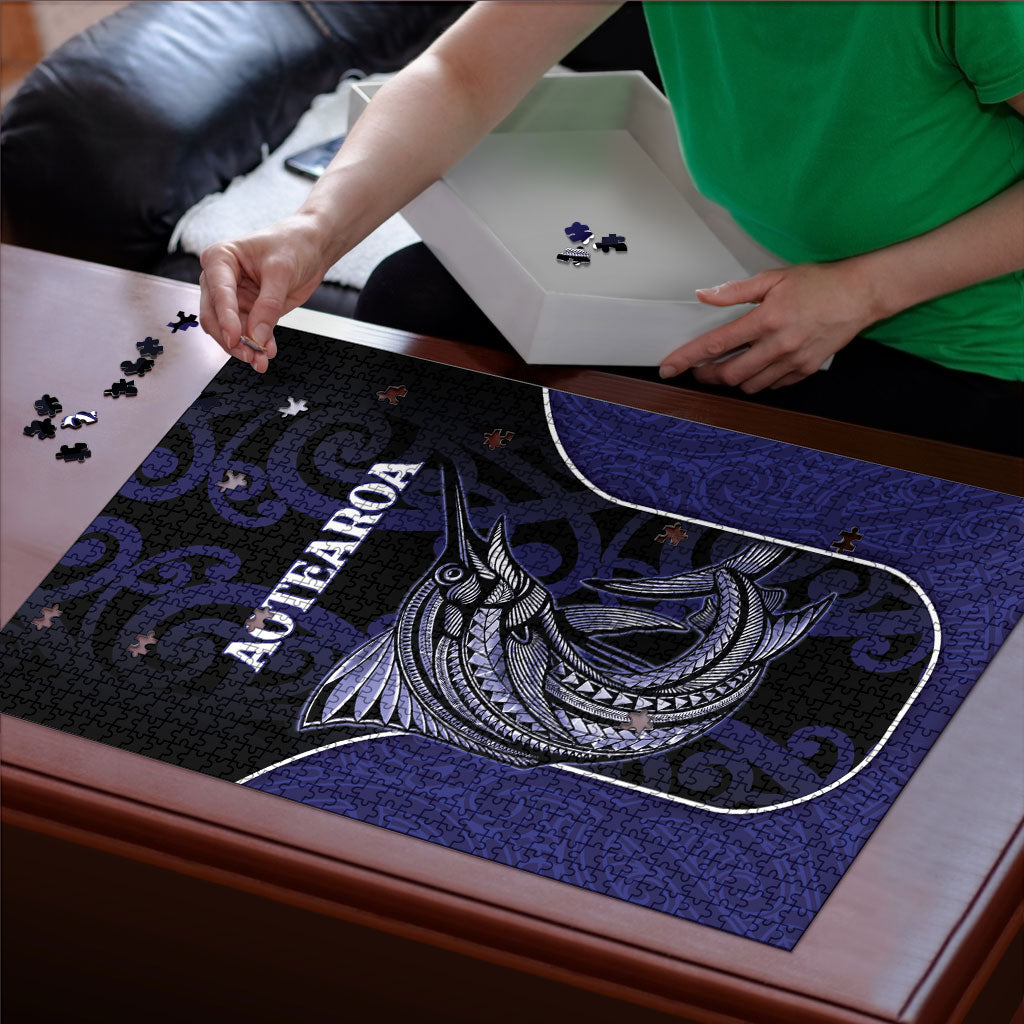 New Zealand Aotearoa Puzzle Blue Marlin Fishing Maori Pattern
