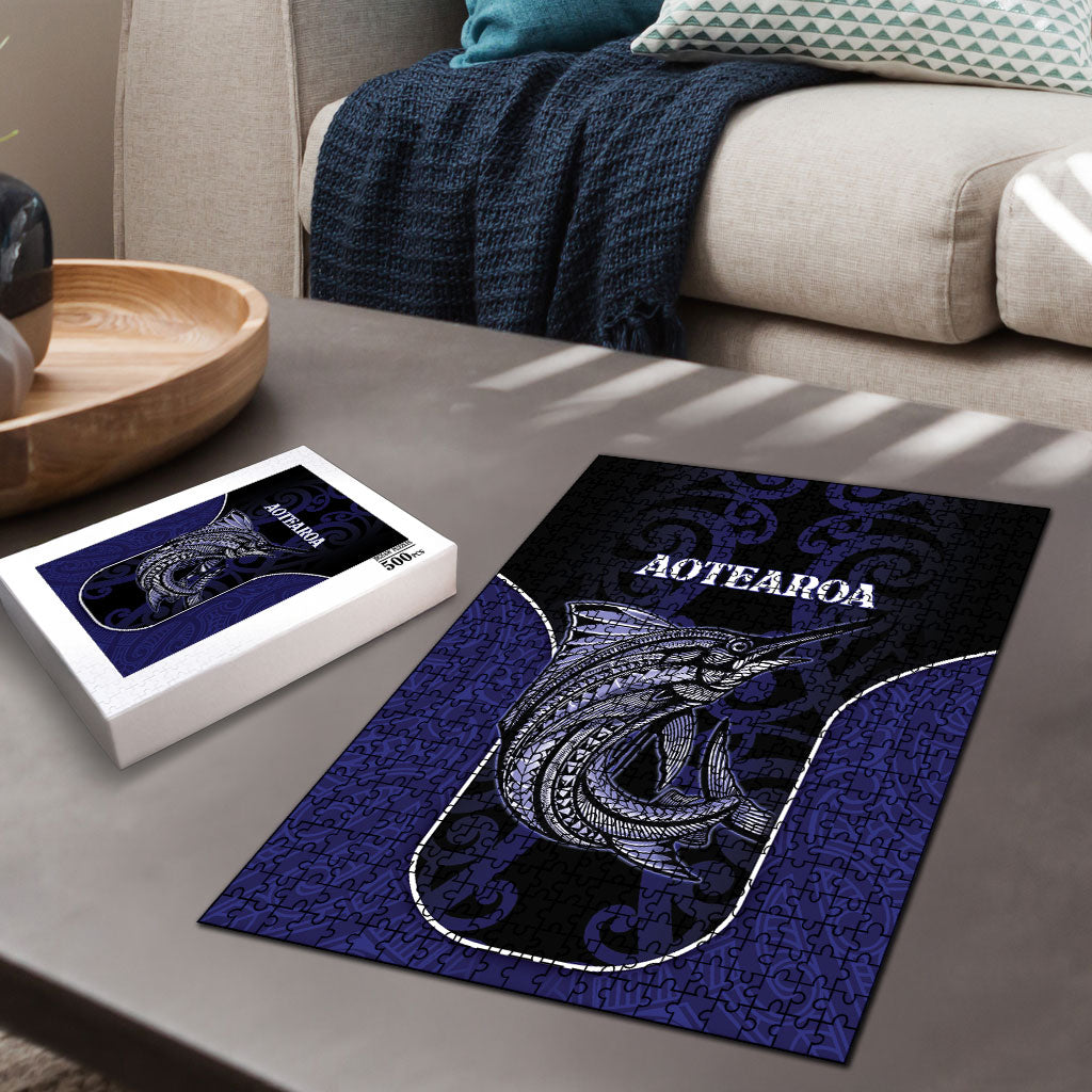 New Zealand Aotearoa Puzzle Blue Marlin Fishing Maori Pattern