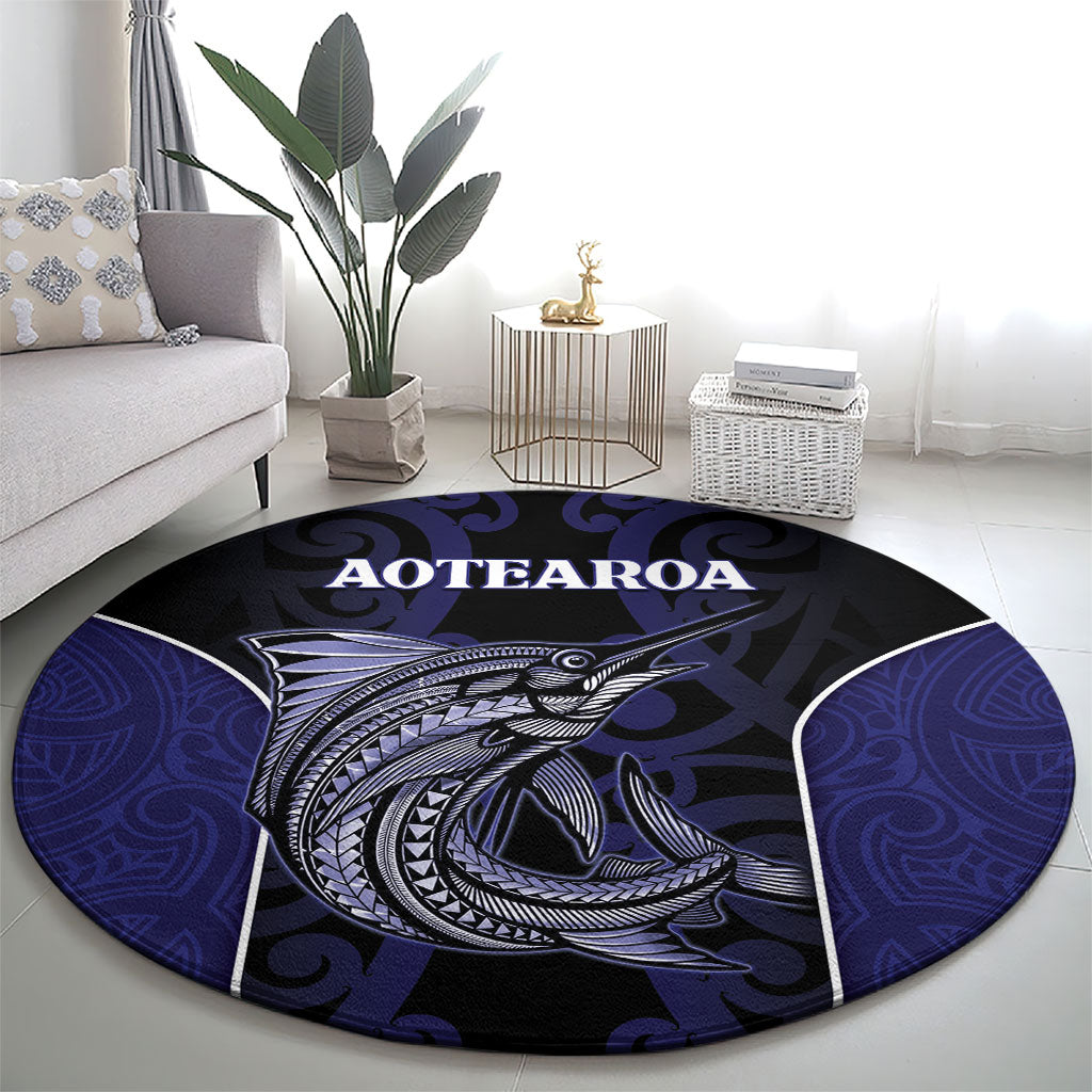 New Zealand Aotearoa Round Carpet Blue Marlin Fishing Maori Pattern LT05 - Polynesian Pride