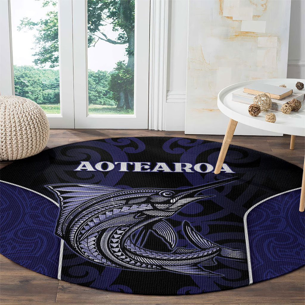 New Zealand Aotearoa Round Carpet Blue Marlin Fishing Maori Pattern LT05 - Polynesian Pride