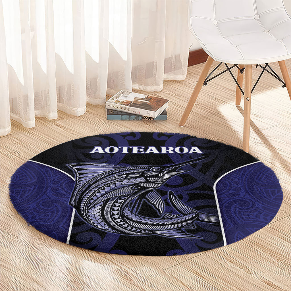 New Zealand Aotearoa Round Carpet Blue Marlin Fishing Maori Pattern LT05 - Polynesian Pride