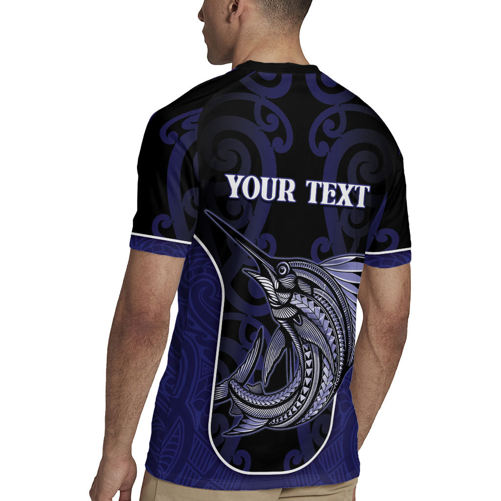 Personalised New Zealand Aotearoa Rugby Jersey Blue Marlin Fishing Maori Pattern LT05 - Polynesian Pride