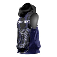Personalised New Zealand Aotearoa Sleeveless Hoodie Blue Marlin Fishing Maori Pattern