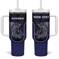 Personalised New Zealand Aotearoa Tumbler With Handle Blue Marlin Fishing Maori Pattern LT05 One Size: 40 oz Black - Polynesian Pride