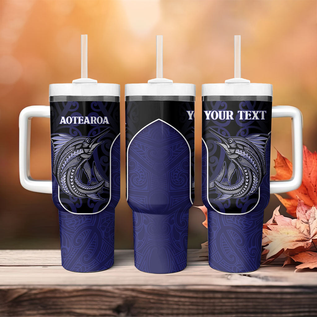 Personalised New Zealand Aotearoa Tumbler With Handle Blue Marlin Fishing Maori Pattern LT05 - Polynesian Pride