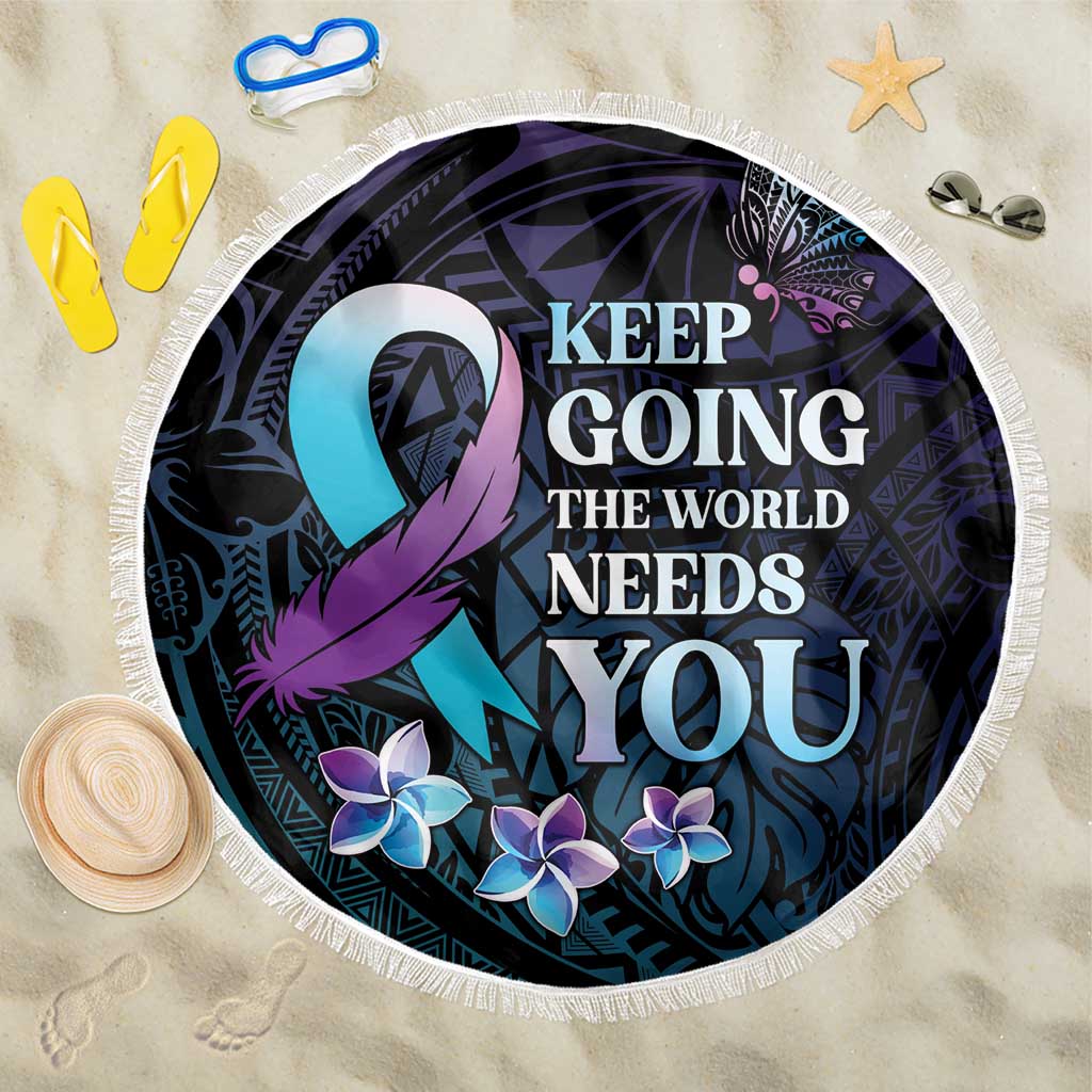 Polynesia Suicide Prevention Awareness Beach Blanket Keep Going The World Needs You LT05 One Size 150cm Purple - Polynesian Pride