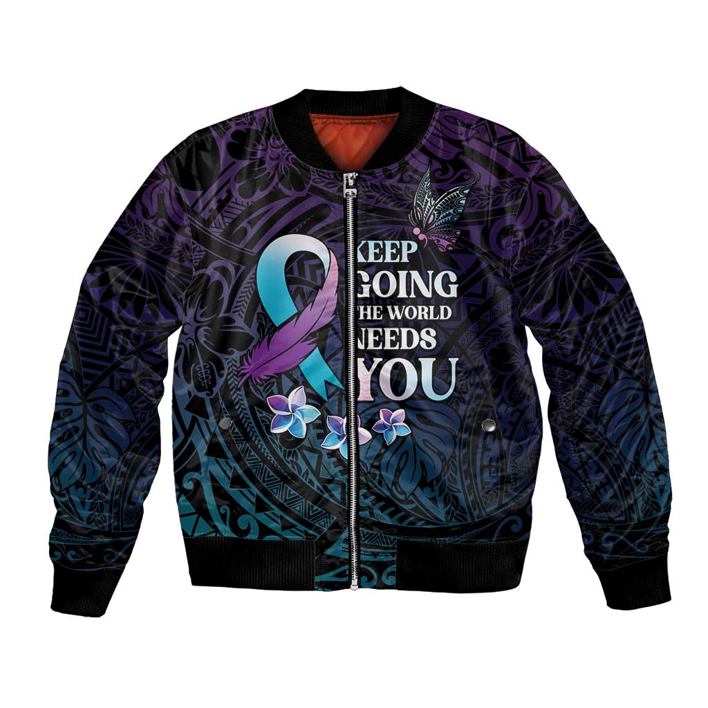 Polynesia Suicide Prevention Awareness Bomber Jacket Keep Going The World Needs You LT05 Unisex Purple - Polynesian Pride
