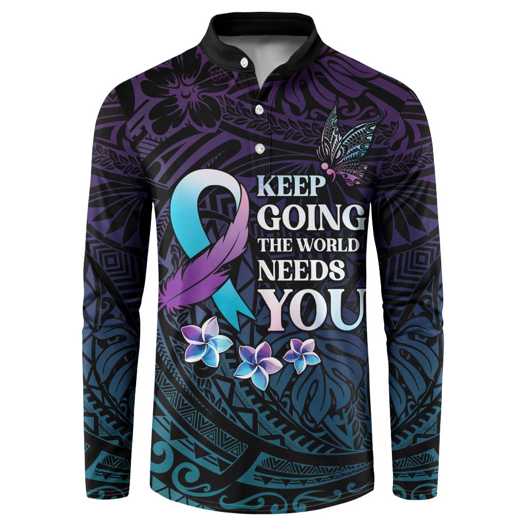 Polynesia Suicide Prevention Awareness Button Sweatshirt Keep Going The World Needs You LT05 Purple - Polynesian Pride
