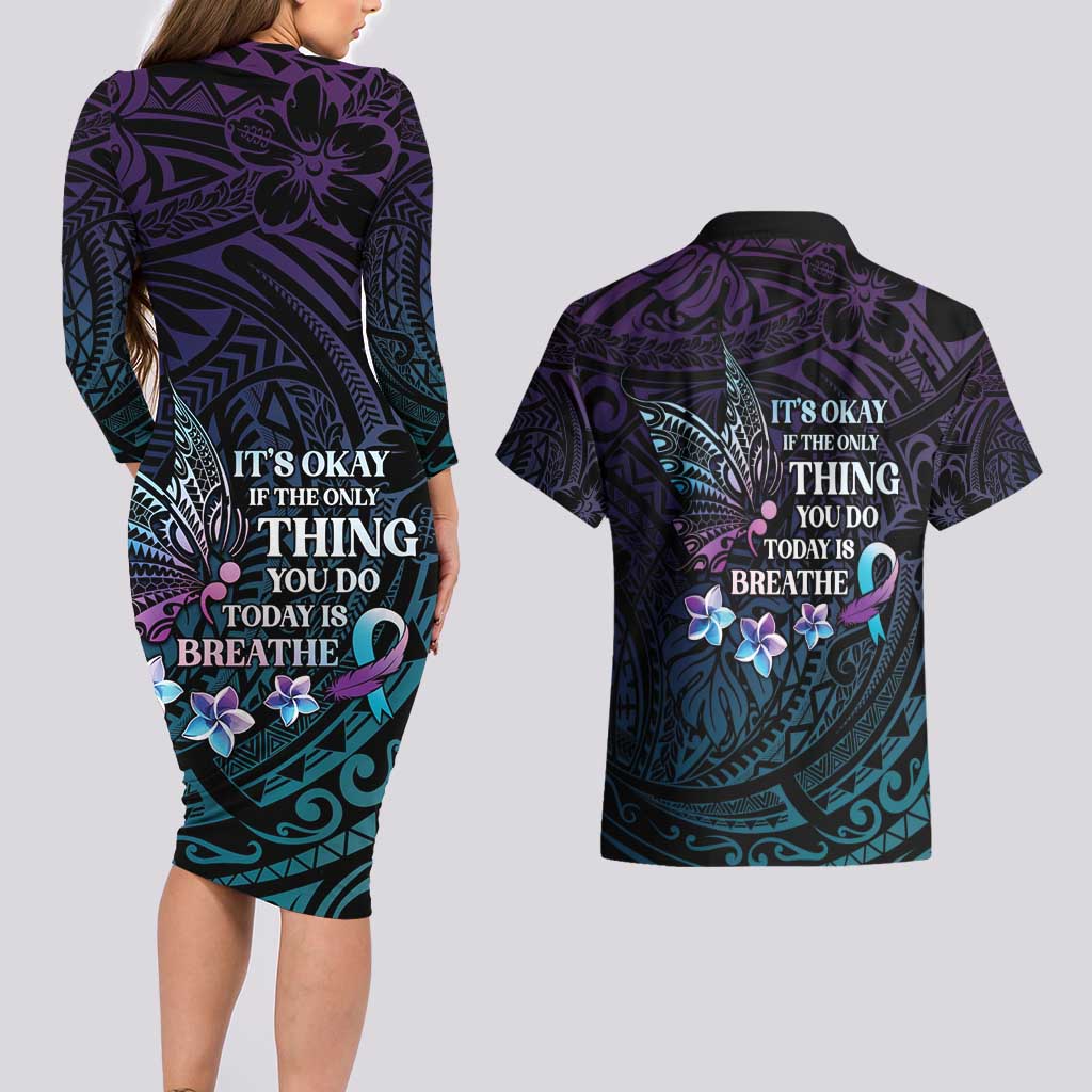 Polynesia Suicide Prevention Awareness Couples Matching Long Sleeve Bodycon Dress and Hawaiian Shirt Keep Going The World Needs You