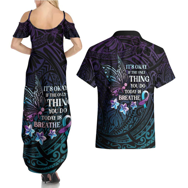 Polynesia Suicide Prevention Awareness Couples Matching Long Sleeve Bodycon Dress and Hawaiian Shirt Your Life Is Worth Living For Polynesian Gold Pattern LT14