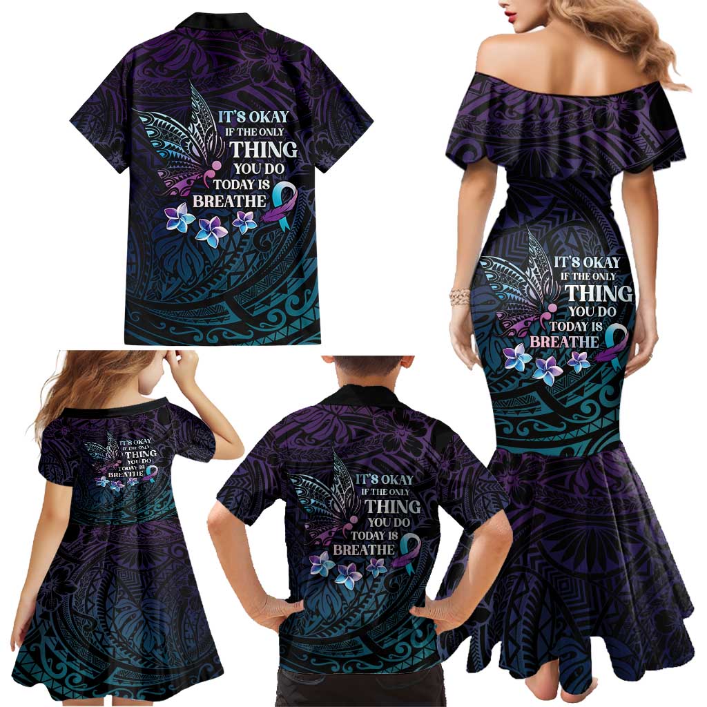 Polynesia Suicide Prevention Awareness Family Matching Mermaid Dress and Hawaiian Shirt Keep Going The World Needs You