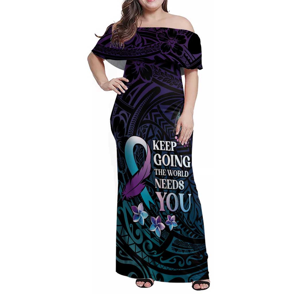 Polynesia Suicide Prevention Awareness Family Matching Off Shoulder Maxi Dress and Hawaiian Shirt Keep Going The World Needs You