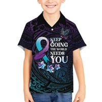 Polynesia Suicide Prevention Awareness Family Matching Off Shoulder Short Dress and Hawaiian Shirt Keep Going The World Needs You