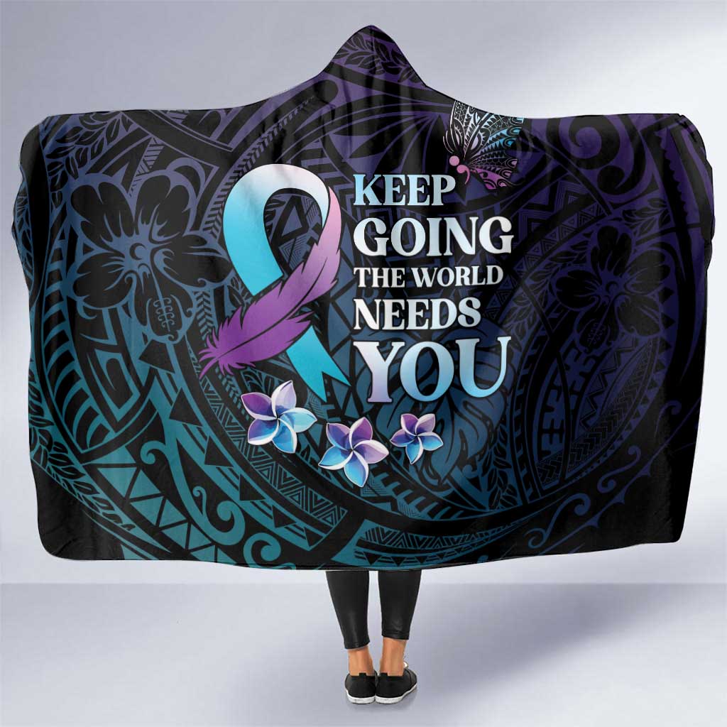 Polynesia Suicide Prevention Awareness Hooded Blanket Keep Going The World Needs You LT05 One Size Purple - Polynesian Pride
