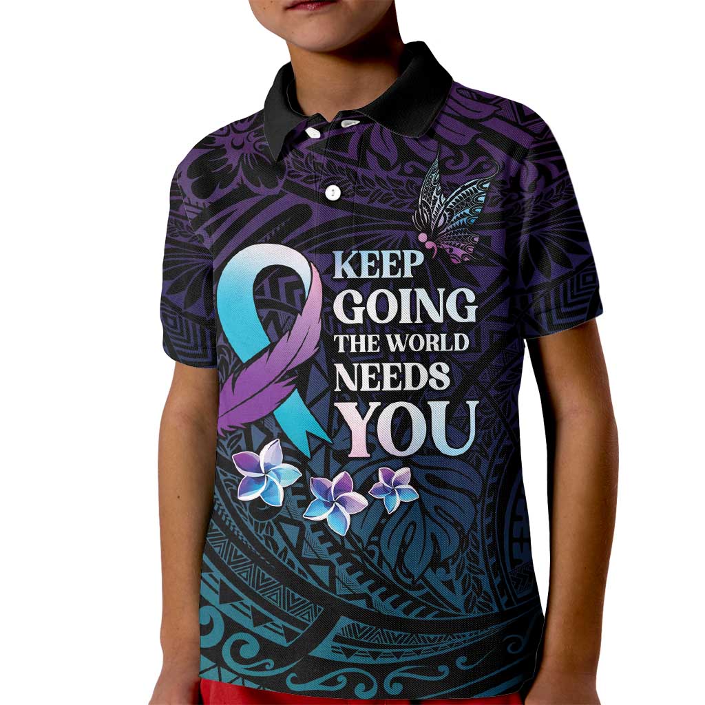 Polynesia Suicide Prevention Awareness Kid Polo Shirt Keep Going The World Needs You LT05 Kid Purple - Polynesian Pride